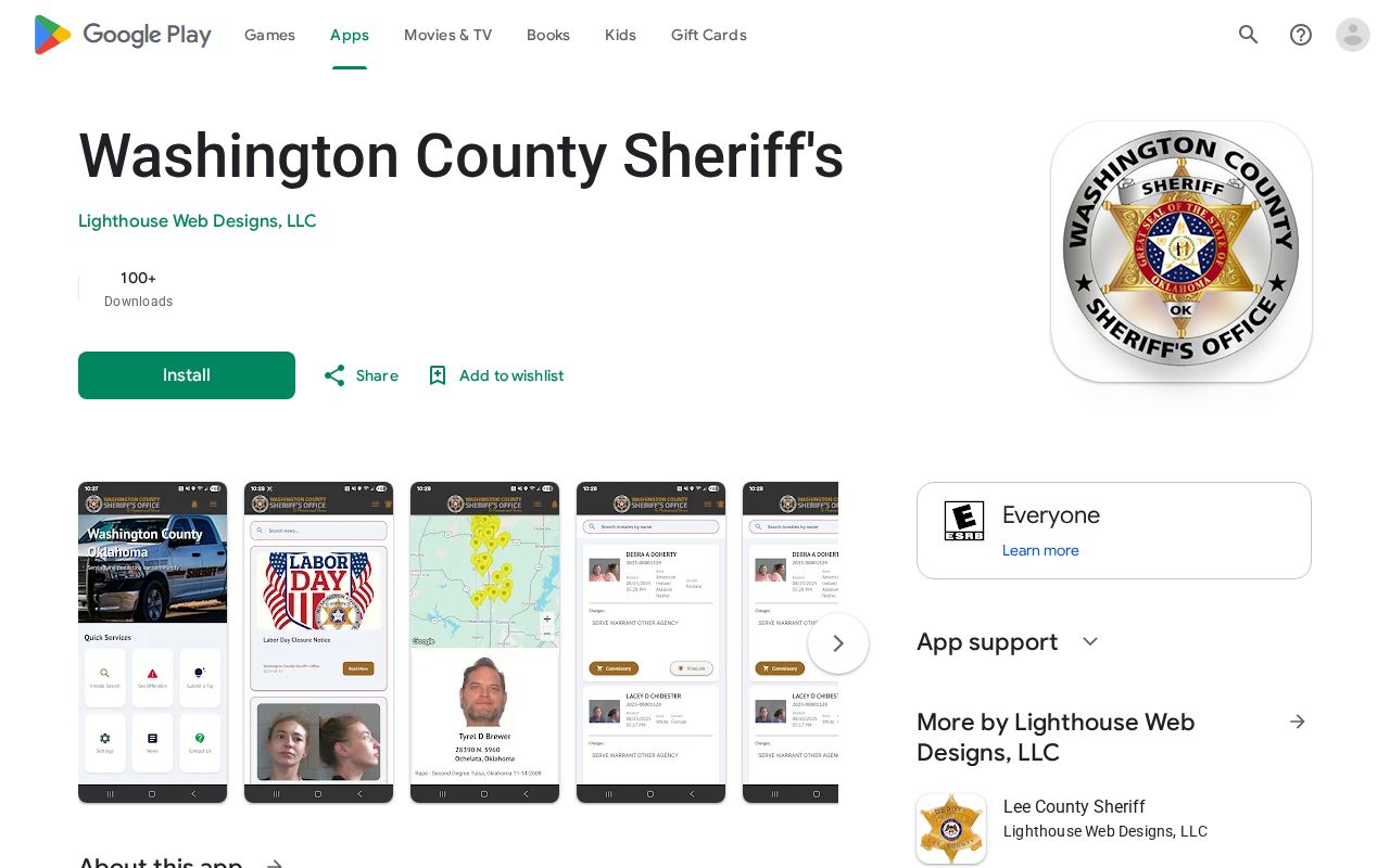 Washington County Sheriff Android app listing for current inmate data during release checks