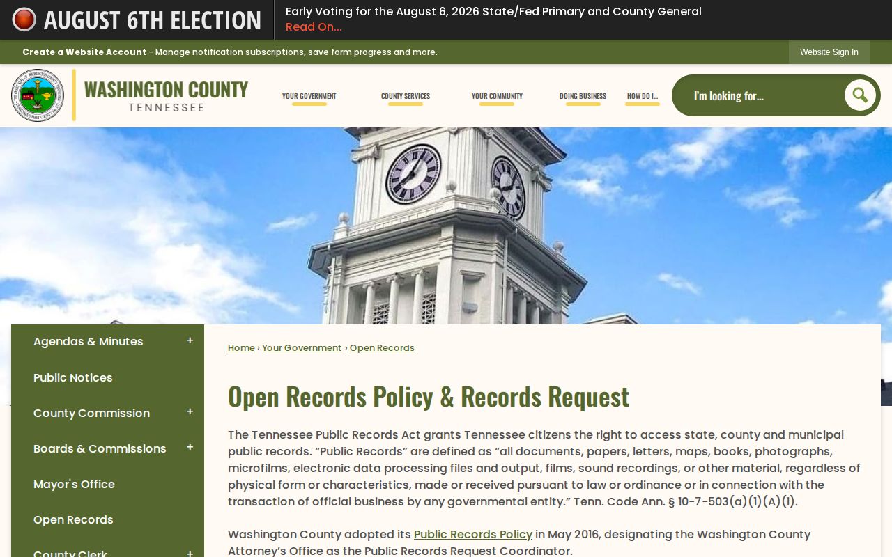 Washington County booking photo records request procedure