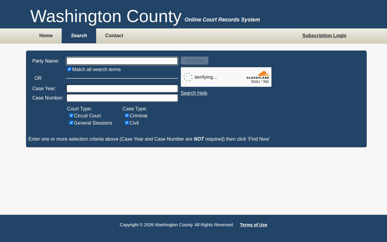 Washington County released inmate court record search